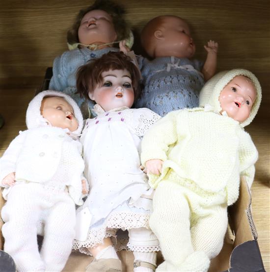 A Simon & Halbig bisque head doll and four other dolls,